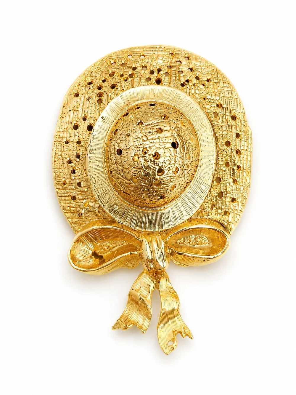 Vintage Gold Hat Brooch Textured With Articulated Ribbon / Bow Statement Pin - Picture 3 of 6